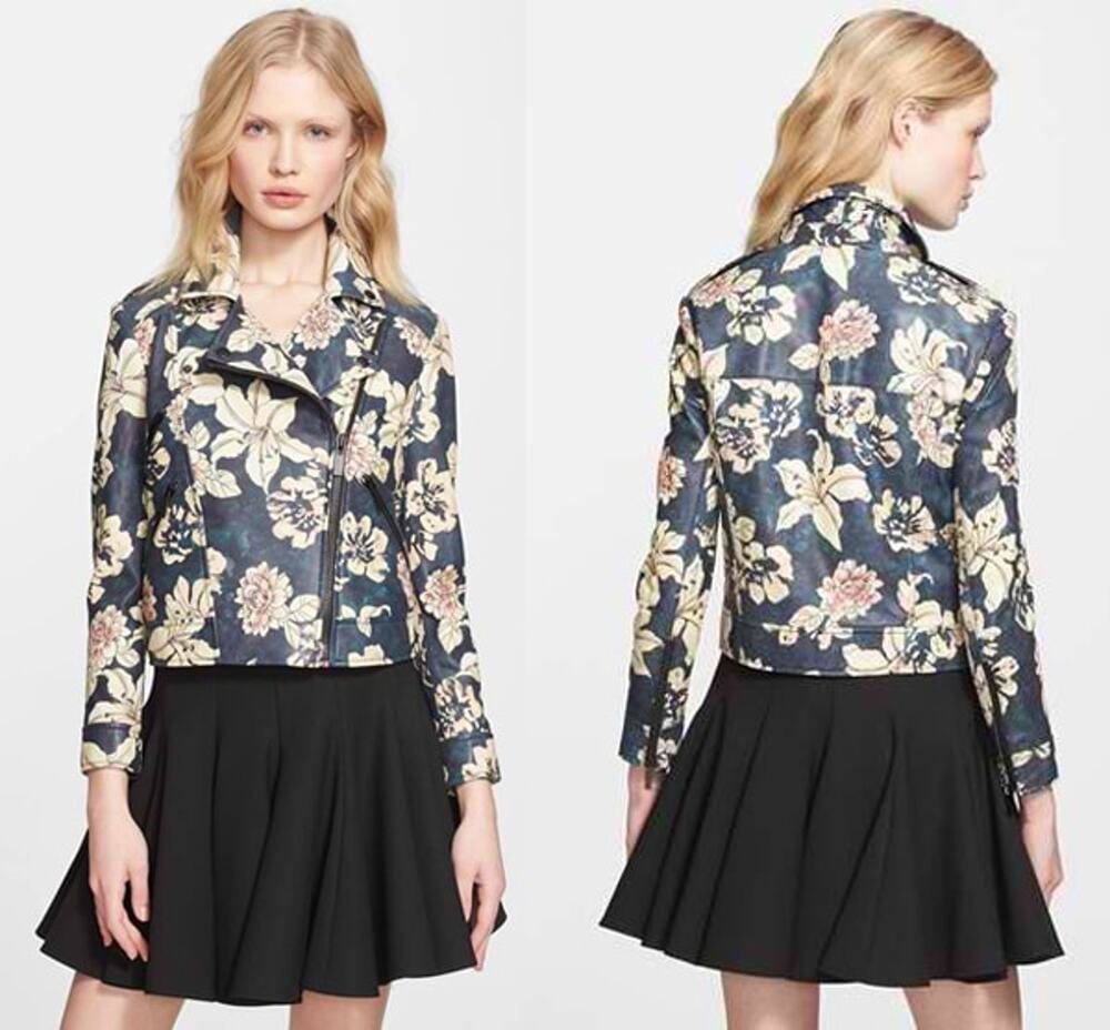 Elizabeth and James Floral Print Leather Jacket Size XS